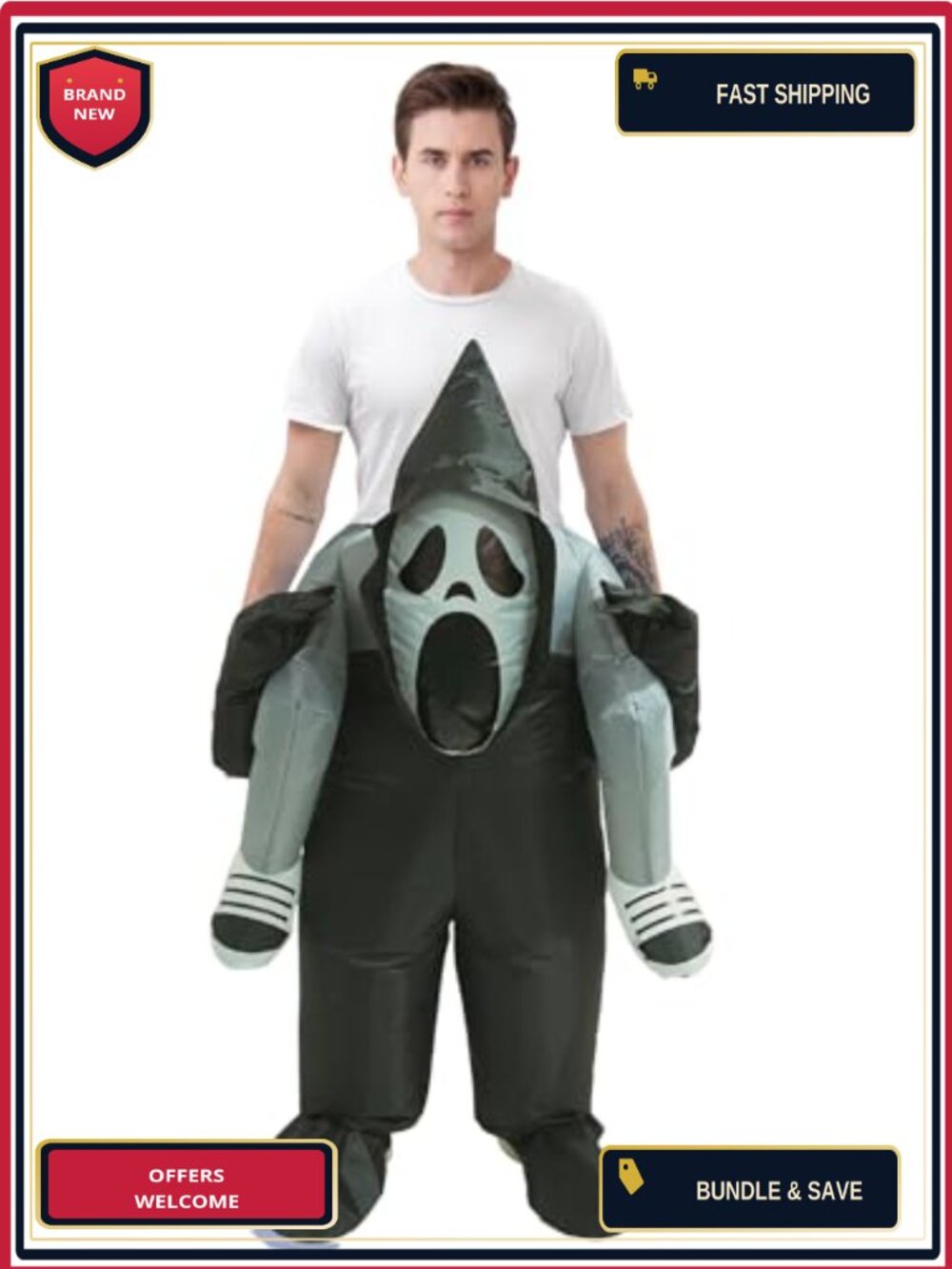 Inflatable Screaming Back Man Costume Polyester Halloween Blow Up Party Suit
